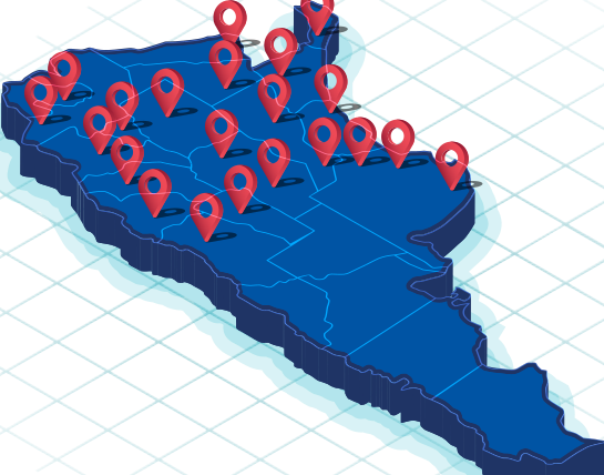 Mapa de Argentina con las ubicaciones de los depósitos de Fleet Group